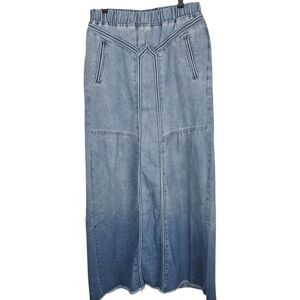 NWOT Light Blue Wash Raw Hem Boho Denim Maxi Skirt L